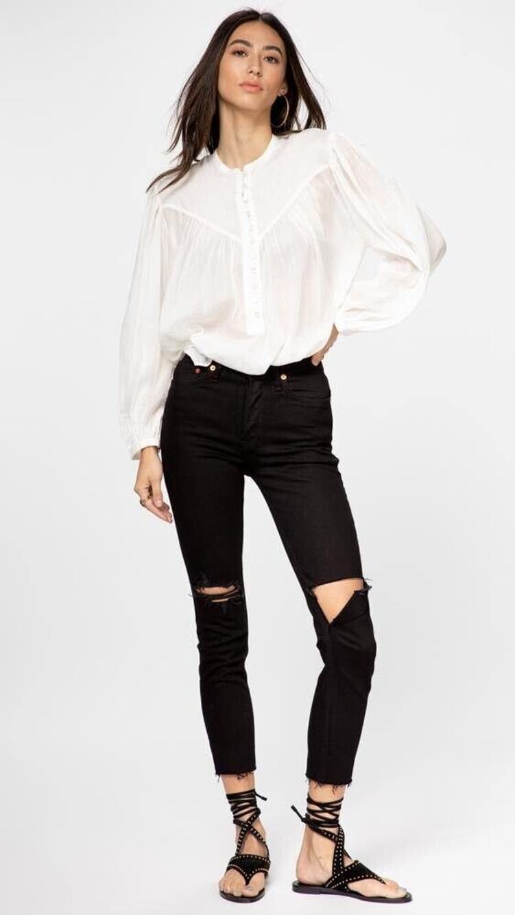 RE/DONE ReDone 90s High Rise Ankle Crop Jeans In Jet Black With Holes 27 NWOT